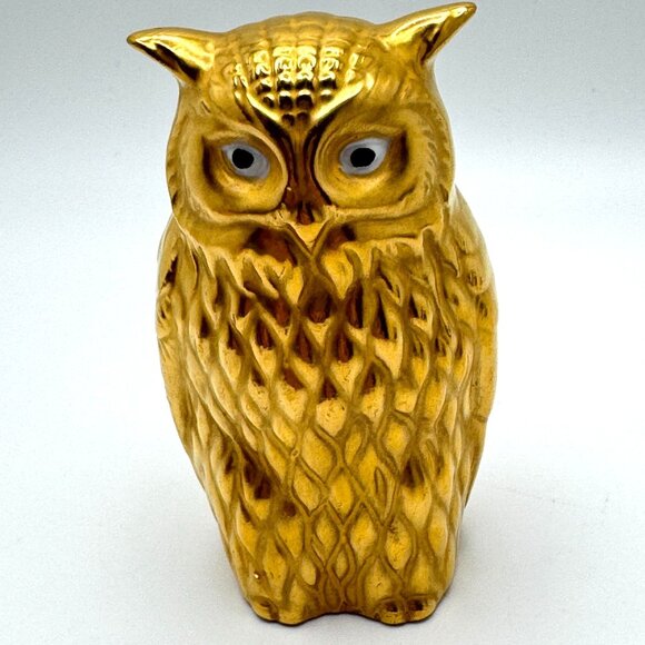 Gold Ceramic Owl Figurines With Textured Design Set Of 3 Vintage - Picture 12 of 12